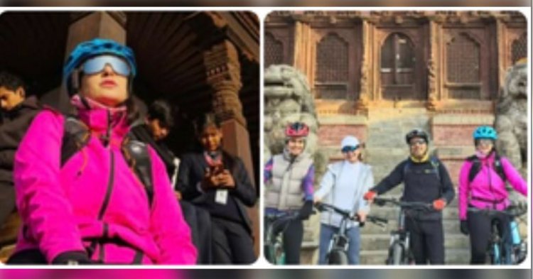 दोस्तों संग काठमांडू की सड़कों पर साइकिलिंग करती दिखीं मनीषा कोइराला
