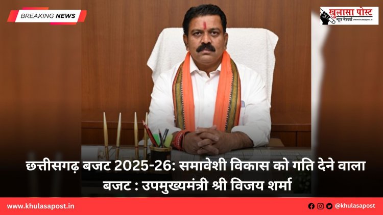 छत्तीसगढ़ बजट 2025-26: समावेशी विकास को गति देने वाला बजट : उपमुख्यमंत्री श्री विजय शर्मा