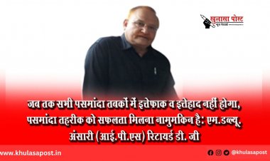 जब तक सभी पसमांदा तबकों में इत्तेफाक व इत्तेहाद नहीं होगा, पसमांदा तहरीक को सफलता मिलना नामुमकिन है: एम.डब्ल्यू. अंसारी (आई.पी.एस) रिटायर्ड डी. जी