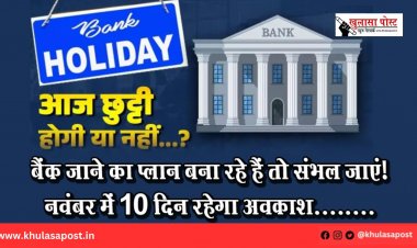 बैंक जाने का प्लान बना रहे हैं तो संभल जाएं! नवंबर में 10 दिन रहेगा अवकाश........