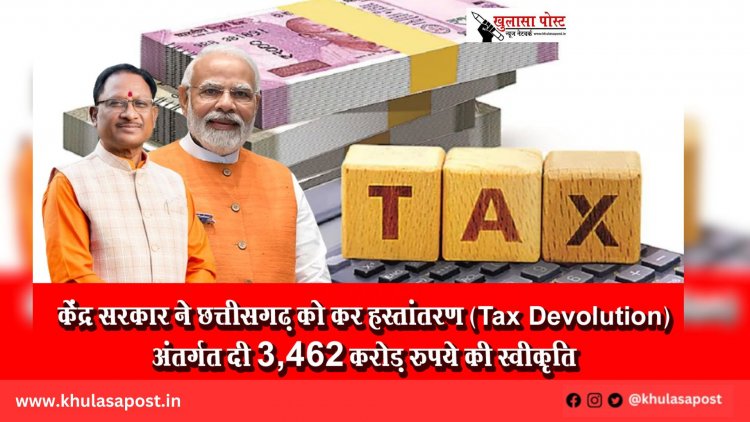केंद्र सरकार ने छत्तीसगढ़ को कर हस्तांतरण (Tax Devolution) अंतर्गत दी 3,462 करोड़ रुपये की स्वीकृति