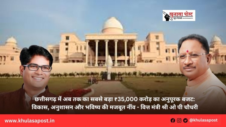 छत्तीसगढ़ में अब तक का सबसे बड़ा ₹35,000 करोड़ का अनुपूरक बजट: विकास, अनुशासन और भविष्य की मजबूत नींव - वित्त मंत्री श्री ओ पी चौधरी