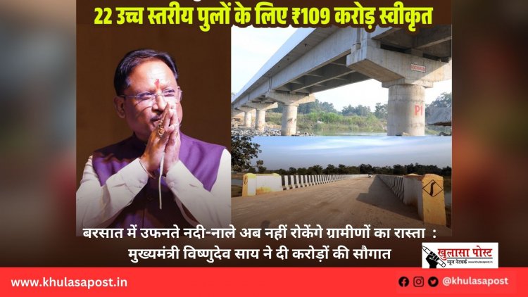 बरसात में उफनते नदी-नाले अब नहीं रोकेंगे ग्रामीणों का रास्ता  :  मुख्यमंत्री विष्णुदेव साय ने दी करोड़ों की सौगात