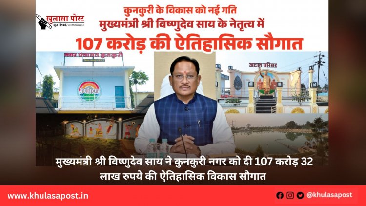 मुख्यमंत्री श्री विष्णुदेव साय ने कुनकुरी नगर को दी 107 करोड़ 32 लाख रुपये की ऐतिहासिक विकास सौगात