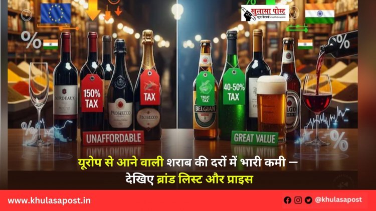 यूरोप से आने वाली शराब की दरों में भारी कमी — देखिए ब्रांड लिस्ट और प्राइस