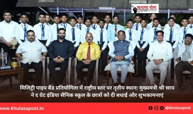 मिलिट्री पाइप बैंड प्रतियोगिता में राष्ट्रीय स्तर पर तृतीय स्थान: मुख्यमंत्री श्री साय ने द ग्रेट इंडिया सैनिक स्कूल के छात्रों को दी बधाई और शुभकामनाएं