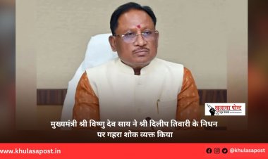 मुख्यमंत्री श्री विष्णु देव साय ने श्री दिलीप तिवारी के निधन पर गहरा शोक व्यक्त किया