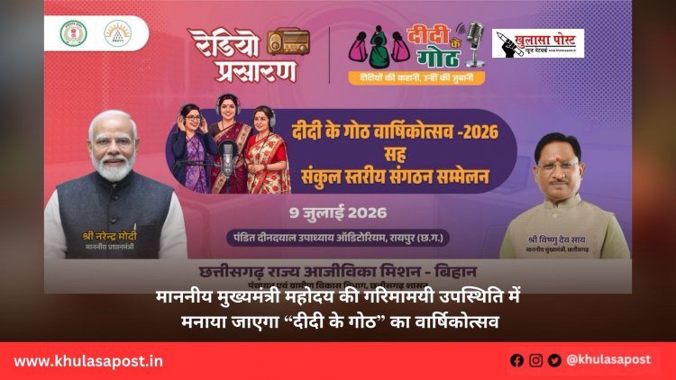 माननीय मुख्यमंत्री महोदय की गरिमामयी उपस्थिति में मनाया जाएगा “दीदी के गोठ” का वार्षिकोत्सव