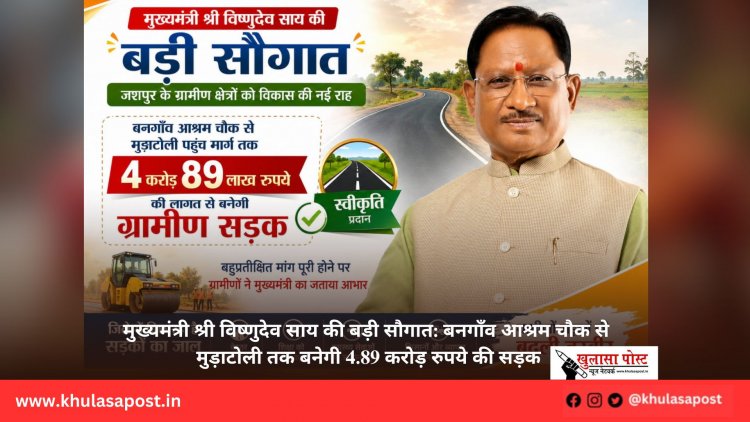 मुख्यमंत्री श्री विष्णुदेव साय की बड़ी सौगात: बनगाँव आश्रम चौक से मुड़ाटोली तक बनेगी 4.89 करोड़ रुपये की सड़क